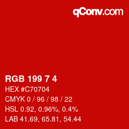 カラーコード: RGB 199 7 4 | qconv.com