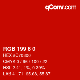 Color code: RGB 199 8 0 | qconv.com