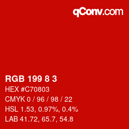 Color code: RGB 199 8 3 | qconv.com