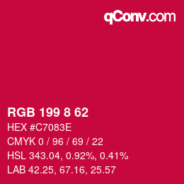 カラーコード: RGB 199 8 62 | qconv.com