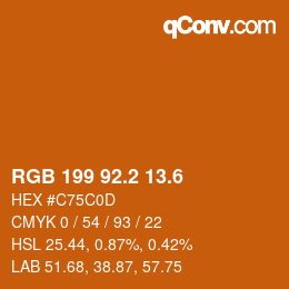 カラーコード: RGB 199 92.2 13.6 | qconv.com