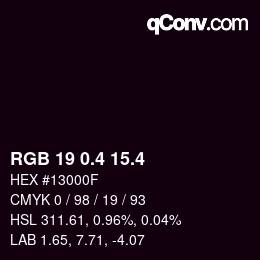 カラーコード: RGB 19 0.4 15.4 | qconv.com