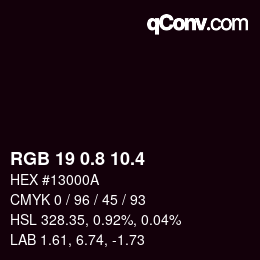 カラーコード: RGB 19 0.8 10.4 | qconv.com