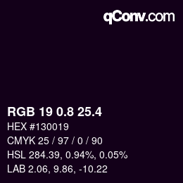 カラーコード: RGB 19 0.8 25.4 | qconv.com