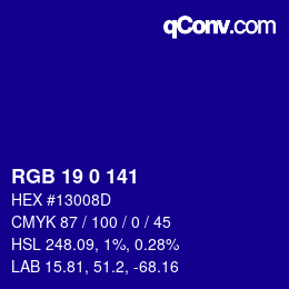 Color code: RGB 19 0 141 | qconv.com