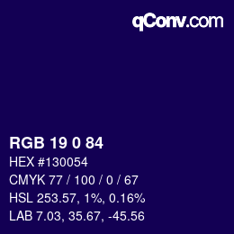 カラーコード: RGB 19 0 84 | qconv.com
