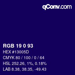 Color code: RGB 19 0 93 | qconv.com