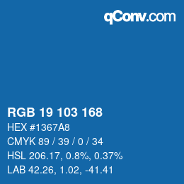Color code: RGB 19 103 168 | qconv.com