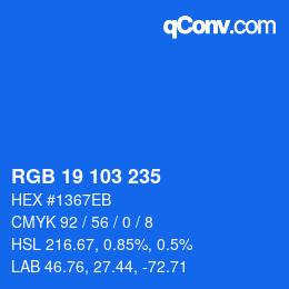 Color code: RGB 19 103 235 | qconv.com