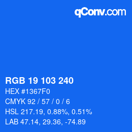 Color code: RGB 19 103 240 | qconv.com