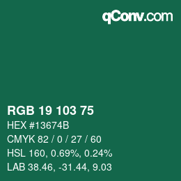 Color code: RGB 19 103 75 | qconv.com