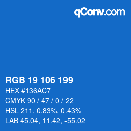 Color code: RGB 19 106 199 | qconv.com