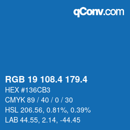 カラーコード: RGB 19 108.4 179.4 | qconv.com