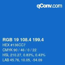 カラーコード: RGB 19 108.4 199.4 | qconv.com