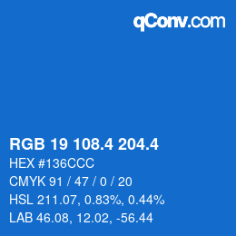 カラーコード: RGB 19 108.4 204.4 | qconv.com