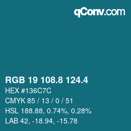 カラーコード: RGB 19 108.8 124.4 | qconv.com