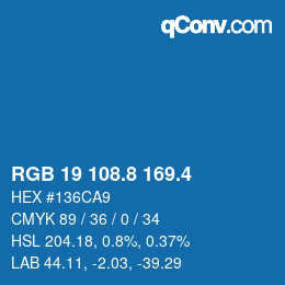 カラーコード: RGB 19 108.8 169.4 | qconv.com