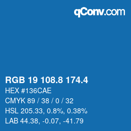 カラーコード: RGB 19 108.8 174.4 | qconv.com