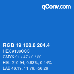 カラーコード: RGB 19 108.8 204.4 | qconv.com