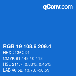 カラーコード: RGB 19 108.8 209.4 | qconv.com