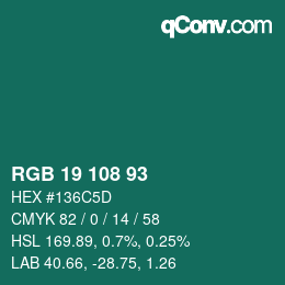 Farbcode: RGB 19 108 93 | qconv.com