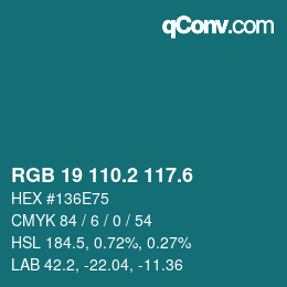 カラーコード: RGB 19 110.2 117.6 | qconv.com