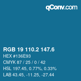 カラーコード: RGB 19 110.2 147.6 | qconv.com