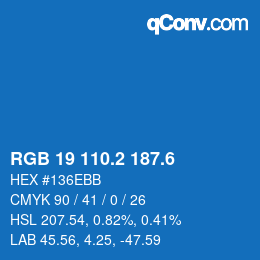 カラーコード: RGB 19 110.2 187.6 | qconv.com