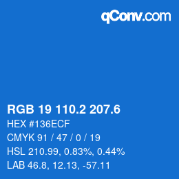 カラーコード: RGB 19 110.2 207.6 | qconv.com