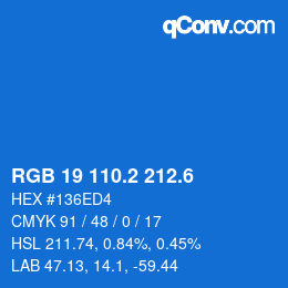 カラーコード: RGB 19 110.2 212.6 | qconv.com