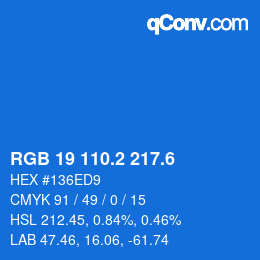 カラーコード: RGB 19 110.2 217.6 | qconv.com