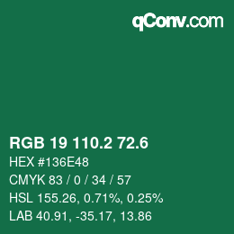 カラーコード: RGB 19 110.2 72.6 | qconv.com