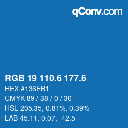 カラーコード: RGB 19 110.6 177.6 | qconv.com