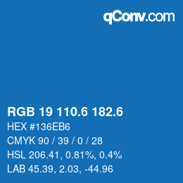 カラーコード: RGB 19 110.6 182.6 | qconv.com