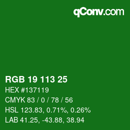 Color code: RGB 19 113 25 | qconv.com