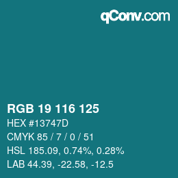 Color code: RGB 19 116 125 | qconv.com
