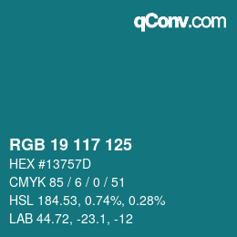 Color code: RGB 19 117 125 | qconv.com