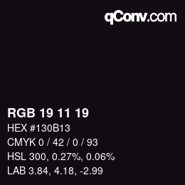 Color code: RGB 19 11 19 | qconv.com