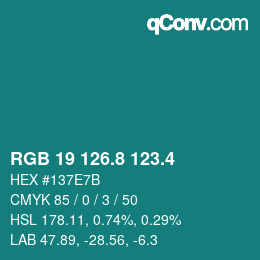 カラーコード: RGB 19 126.8 123.4 | qconv.com