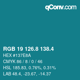 カラーコード: RGB 19 126.8 138.4 | qconv.com