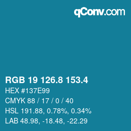 カラーコード: RGB 19 126.8 153.4 | qconv.com