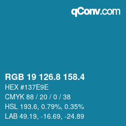 カラーコード: RGB 19 126.8 158.4 | qconv.com