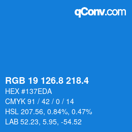 カラーコード: RGB 19 126.8 218.4 | qconv.com