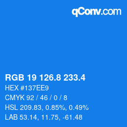 カラーコード: RGB 19 126.8 233.4 | qconv.com