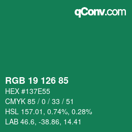 颜色代码: RGB 19 126 85 | qconv.com