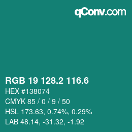 カラーコード: RGB 19 128.2 116.6 | qconv.com