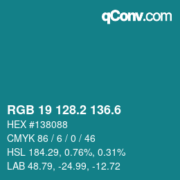 カラーコード: RGB 19 128.2 136.6 | qconv.com