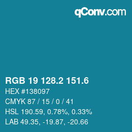 カラーコード: RGB 19 128.2 151.6 | qconv.com