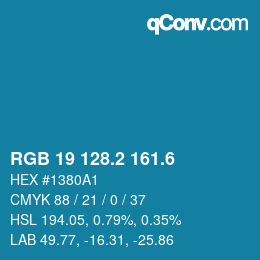 カラーコード: RGB 19 128.2 161.6 | qconv.com
