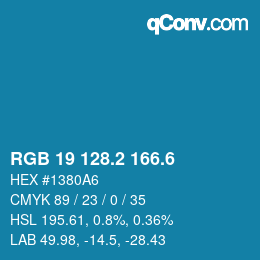 カラーコード: RGB 19 128.2 166.6 | qconv.com